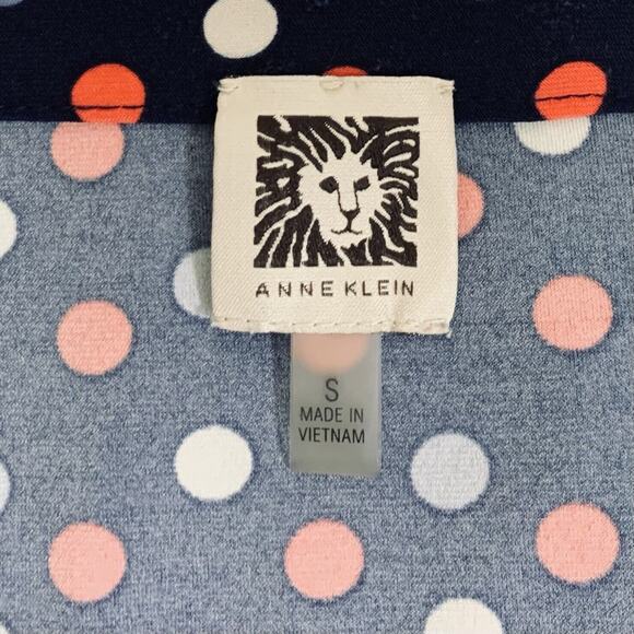 Anne Klein Top Shirt Women's Small Dark Blue Multicolor Polka Dot Popover Blouse - Picture 5 of 8
